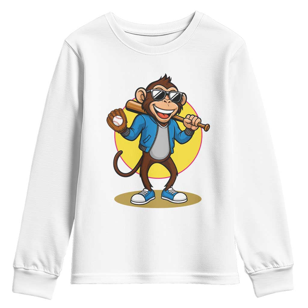 Funny Baseball Youth Sweatshirt Monkey Playing Baseball Sport Humor Gift - Wonder Print Shop