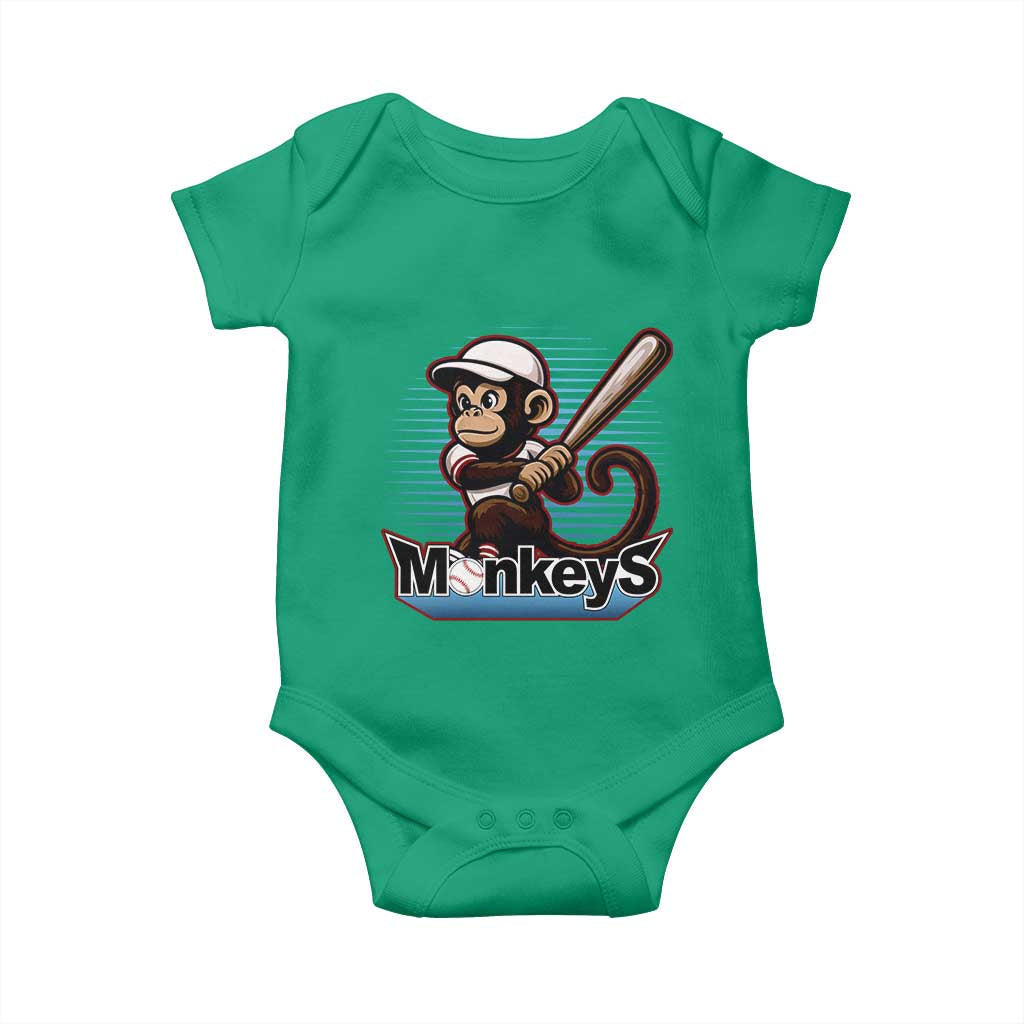 Funny Chimpanzee Swinging Bat Baseball Baby Onesie Sport Humor Gift - Wonder Print Shop