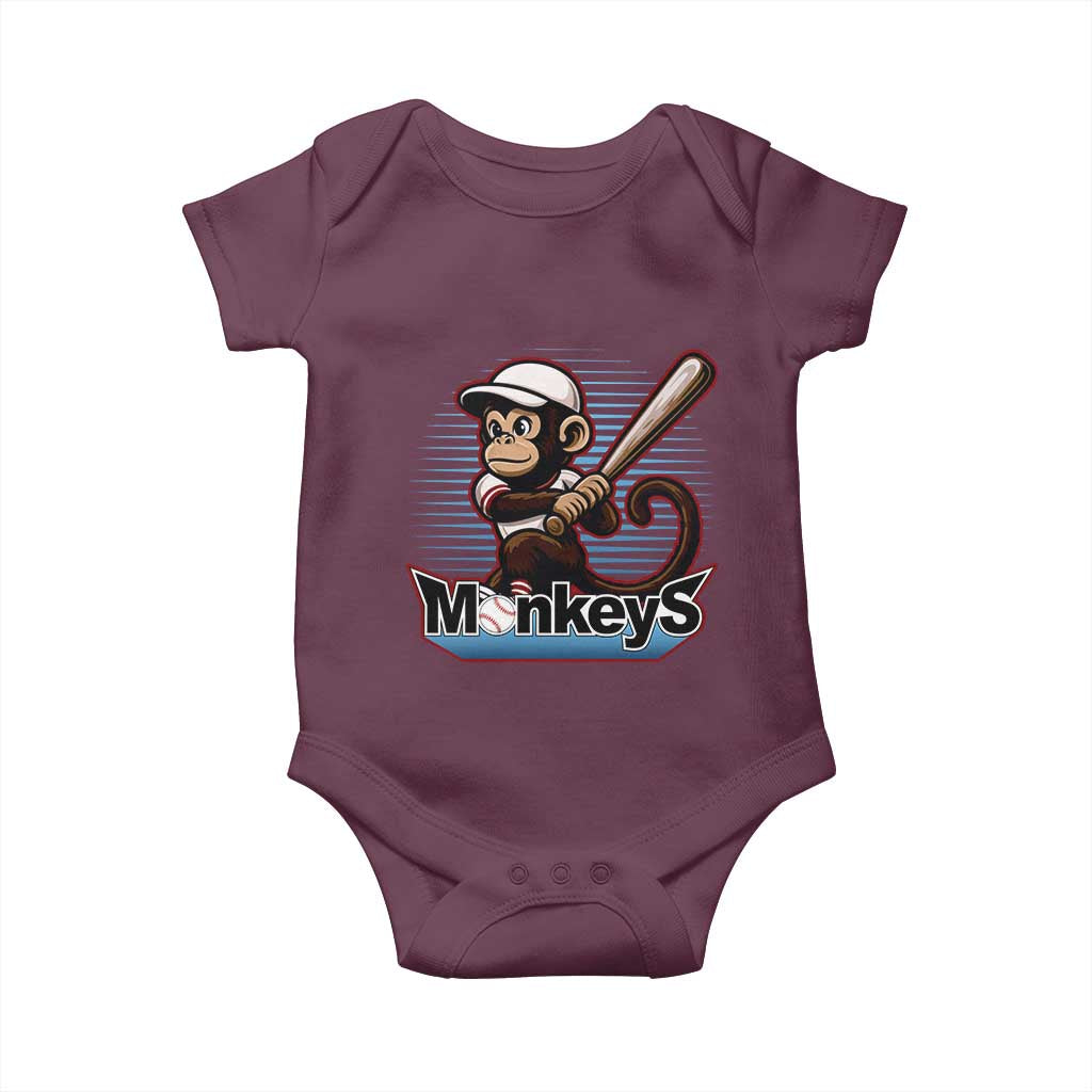 Funny Chimpanzee Swinging Bat Baseball Baby Onesie Sport Humor Gift - Wonder Print Shop