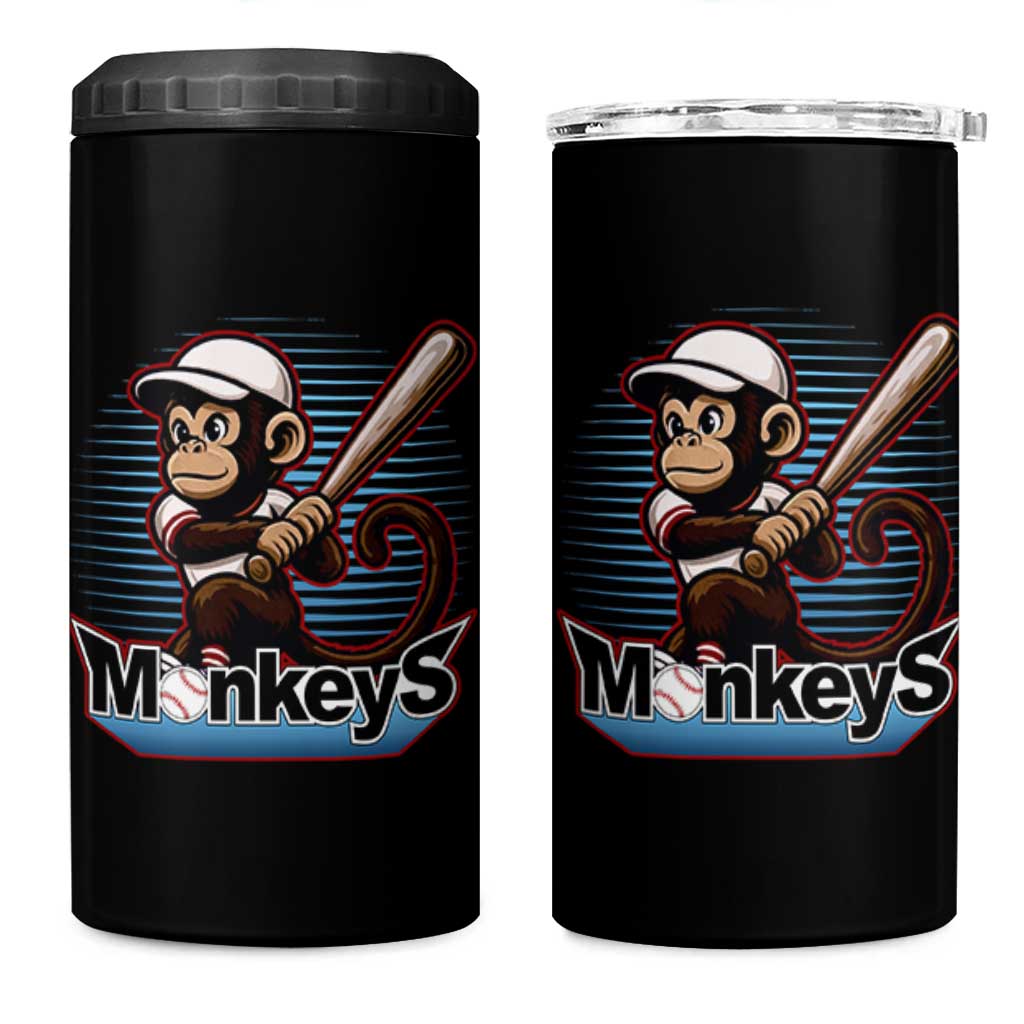 Funny Chimpanzee Swinging Bat Baseball 4 in 1 Can Cooler Tumbler Sport Humor Gift