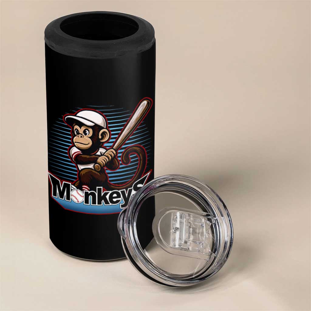 Funny Chimpanzee Swinging Bat Baseball 4 in 1 Can Cooler Tumbler Sport Humor Gift