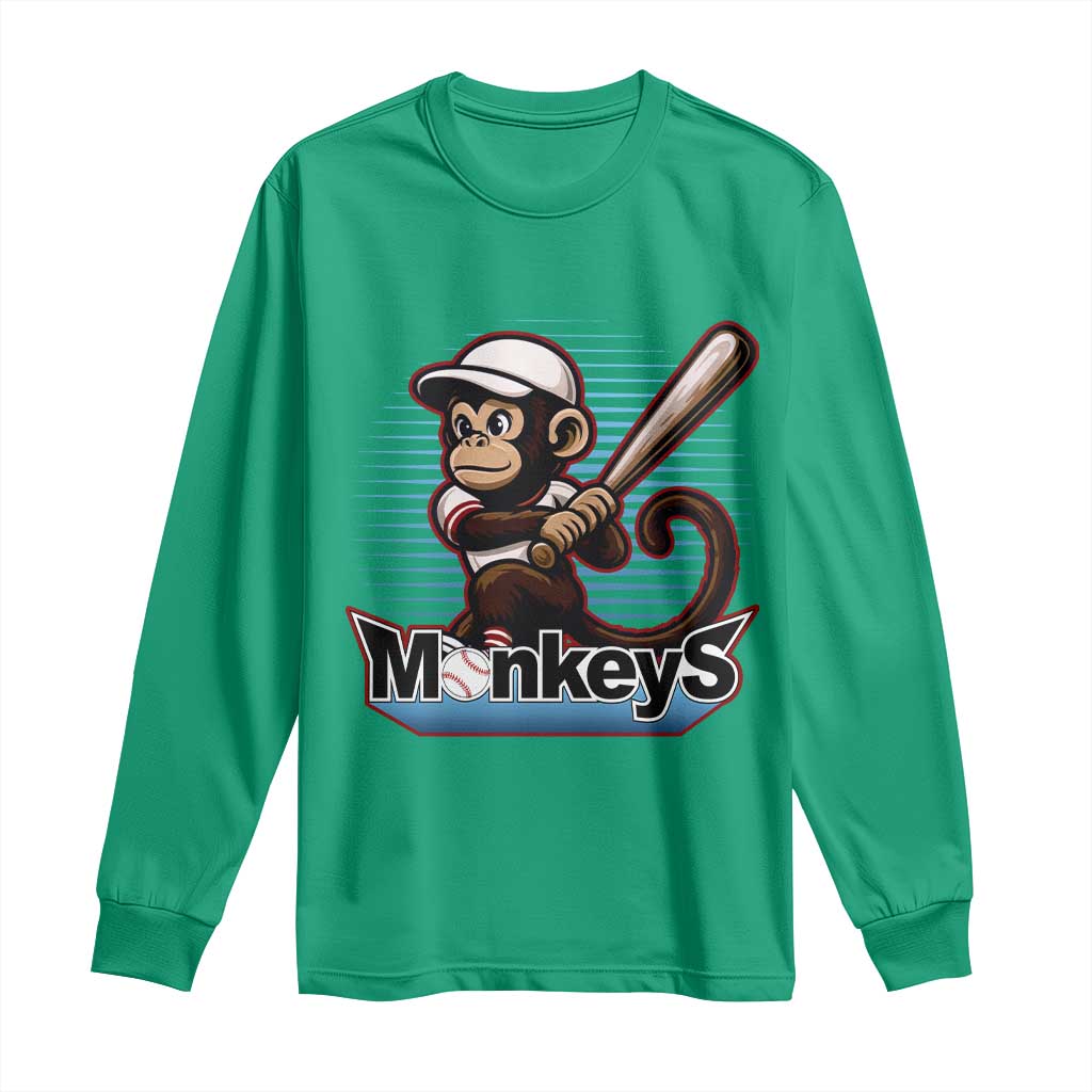 Funny Chimpanzee Swinging Bat Baseball Long Sleeve Shirt Sport Humor Gift - Wonder Print Shop