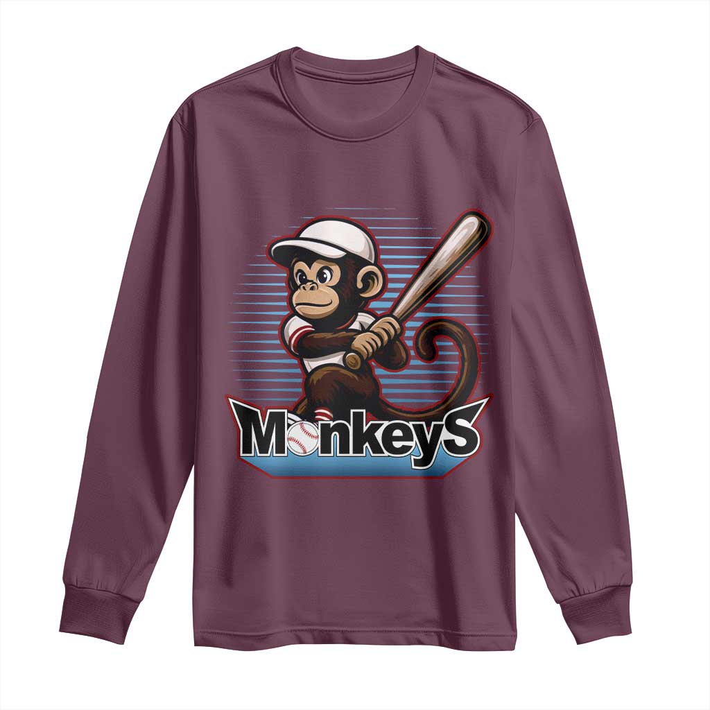 Funny Chimpanzee Swinging Bat Baseball Long Sleeve Shirt Sport Humor Gift - Wonder Print Shop
