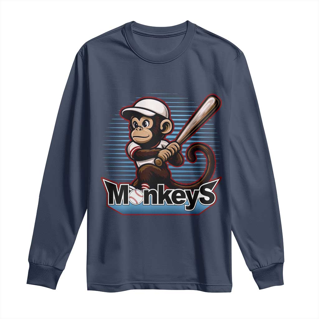 Funny Chimpanzee Swinging Bat Baseball Long Sleeve Shirt Sport Humor Gift - Wonder Print Shop