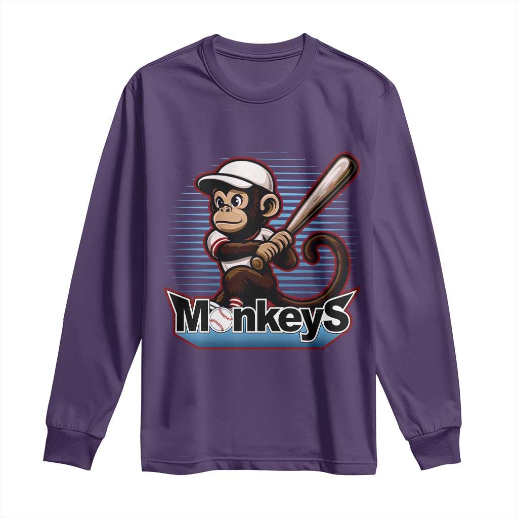 Funny Chimpanzee Swinging Bat Baseball Long Sleeve Shirt Sport Humor Gift - Wonder Print Shop