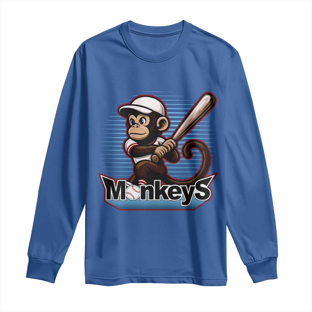 Funny Chimpanzee Swinging Bat Baseball Long Sleeve Shirt Sport Humor Gift - Wonder Print Shop