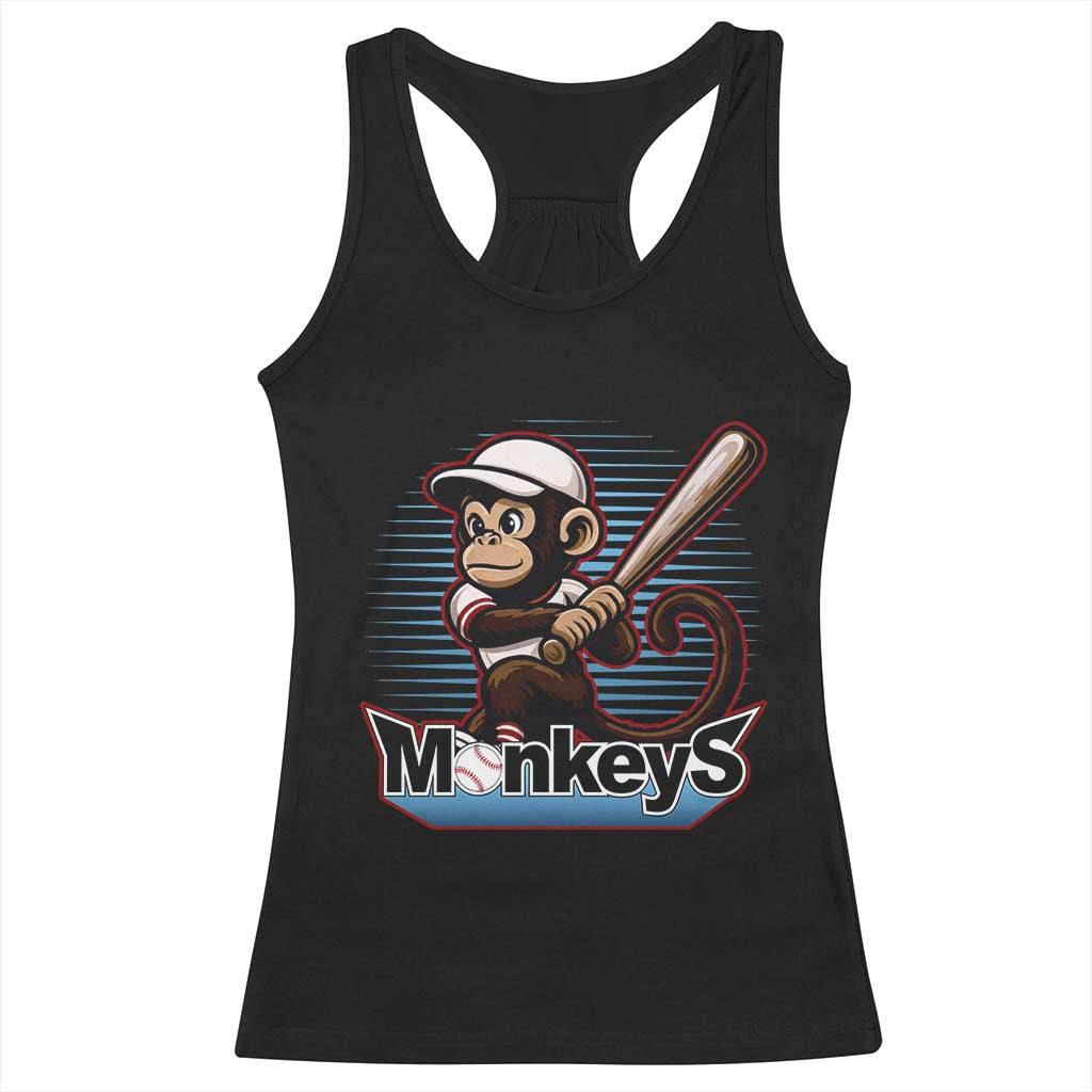 Funny Chimpanzee Swinging Bat Baseball Racerback Tank Top Sport Humor Gift - Wonder Print Shop