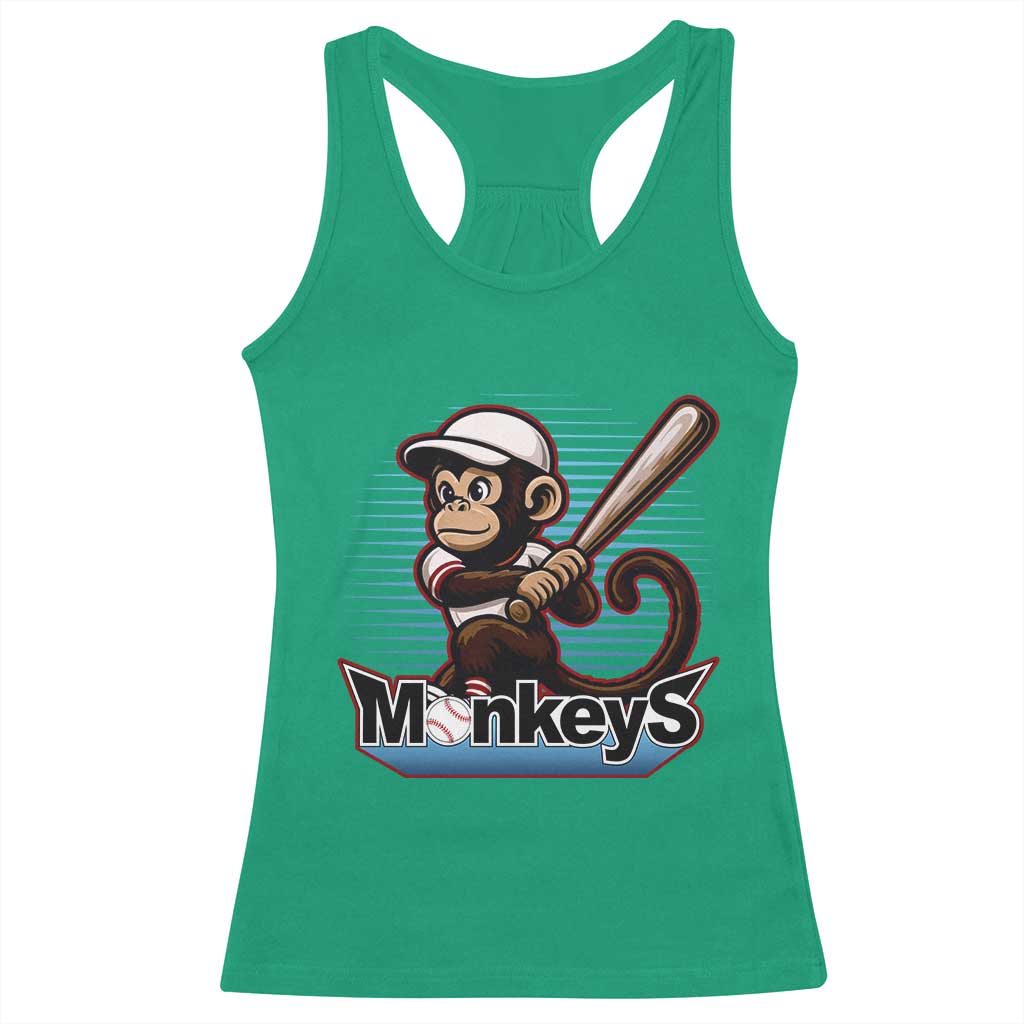 Funny Chimpanzee Swinging Bat Baseball Racerback Tank Top Sport Humor Gift - Wonder Print Shop