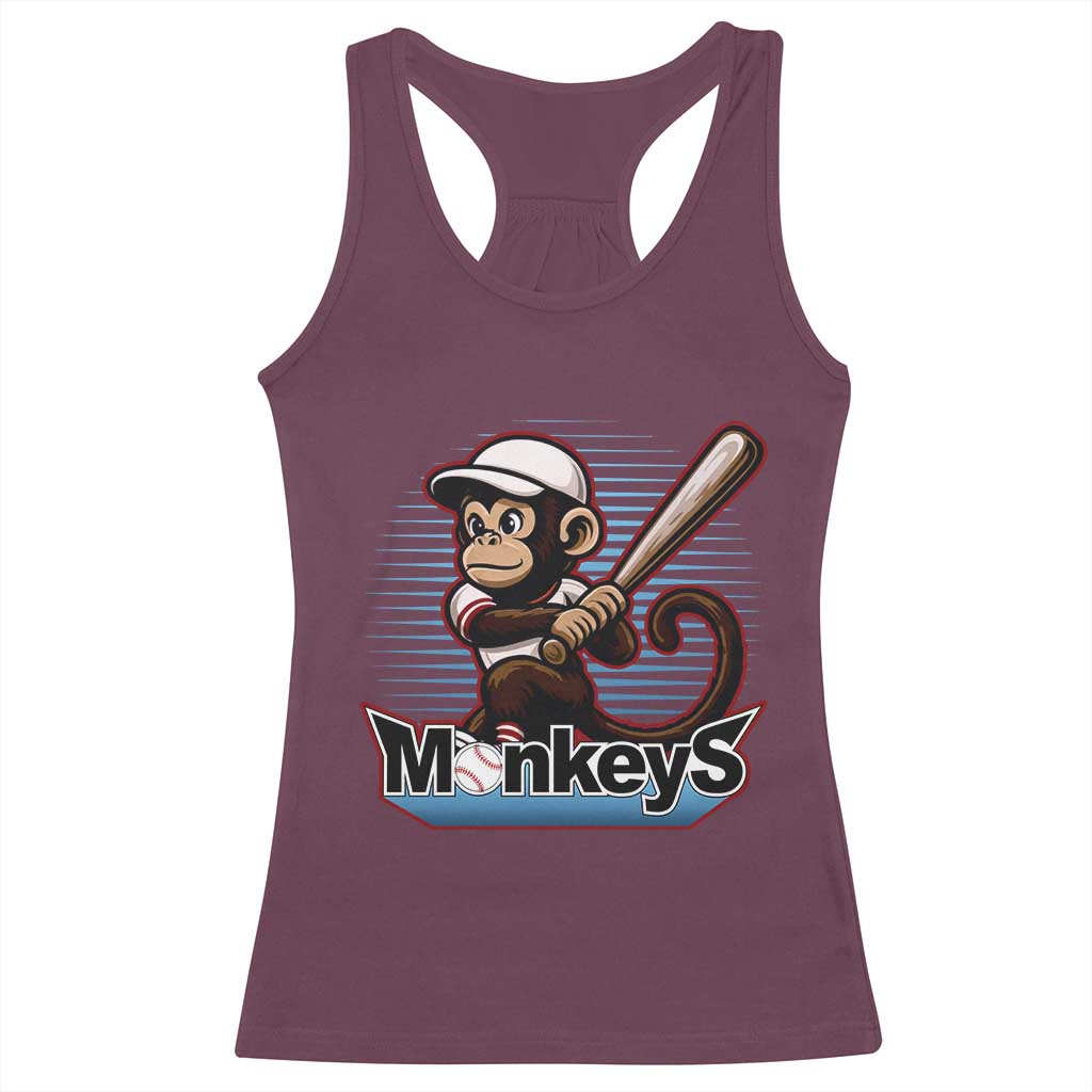 Funny Chimpanzee Swinging Bat Baseball Racerback Tank Top Sport Humor Gift - Wonder Print Shop