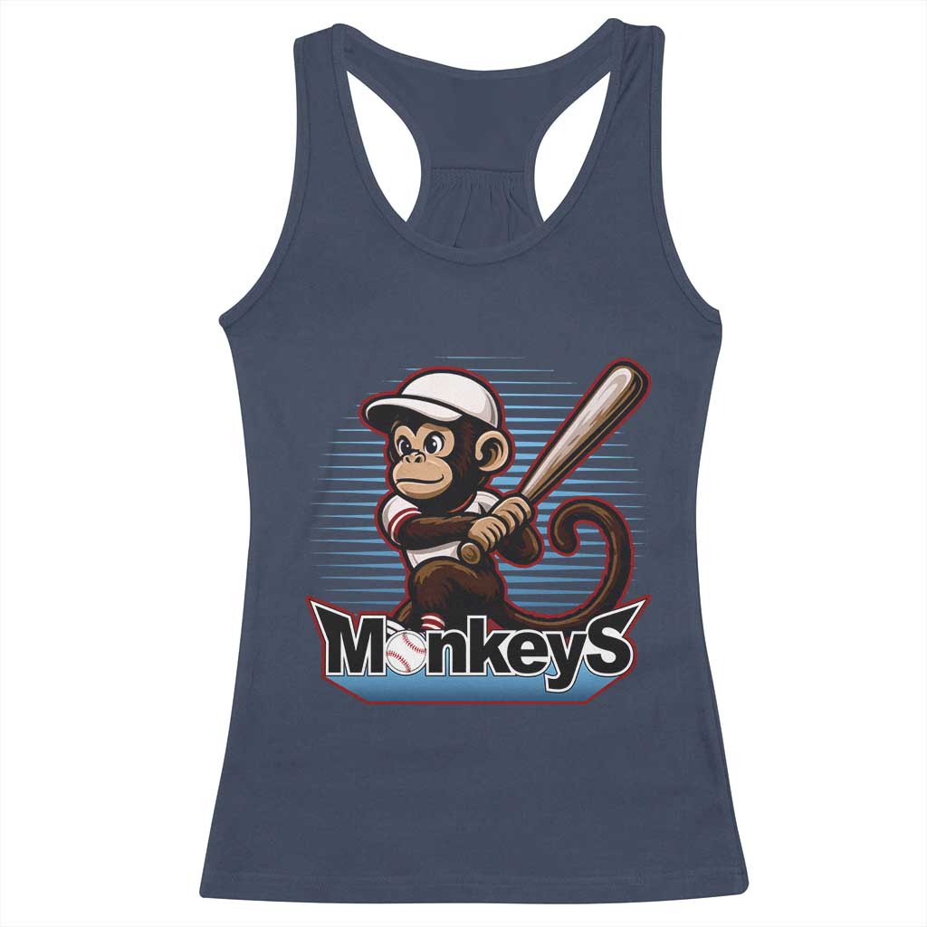 Funny Chimpanzee Swinging Bat Baseball Racerback Tank Top Sport Humor Gift - Wonder Print Shop