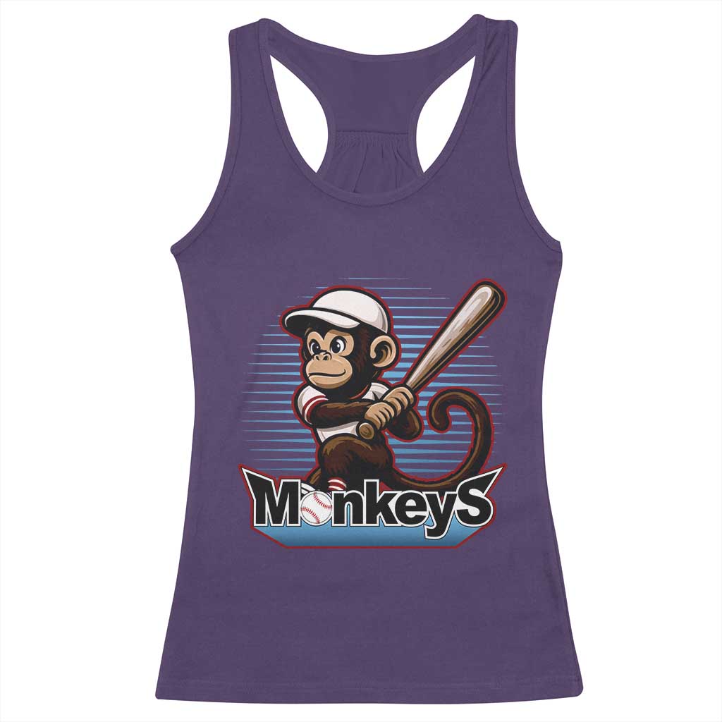 Funny Chimpanzee Swinging Bat Baseball Racerback Tank Top Sport Humor Gift - Wonder Print Shop