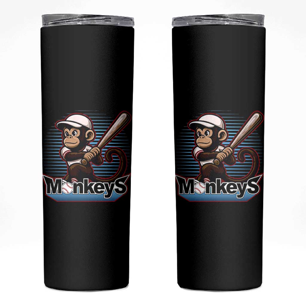 Funny Chimpanzee Swinging Bat Baseball Skinny Tumbler Sport Humor Gift