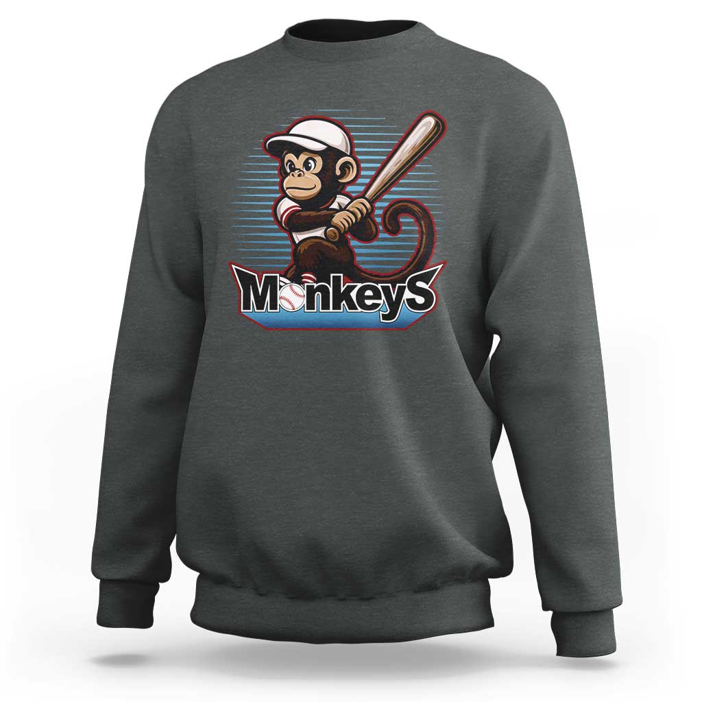 Funny Chimpanzee Swinging Bat Baseball Sweatshirt Sport Humor Gift - Wonder Print Shop