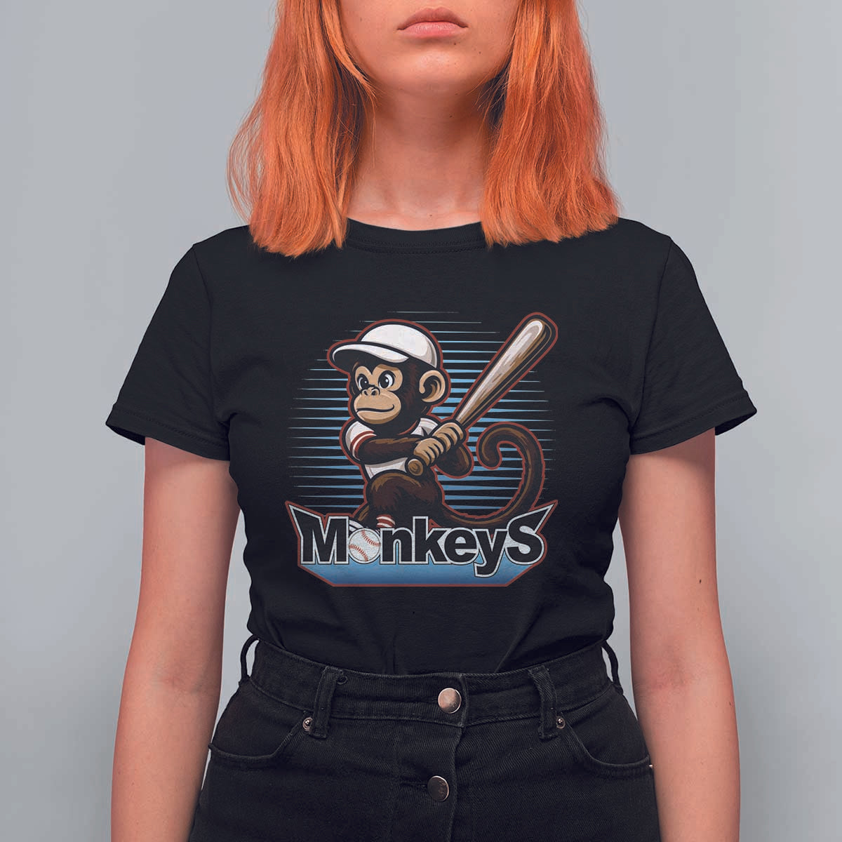 Funny Chimpanzee Swinging Bat Baseball T Shirt For Women Sport Humor Gift - Wonder Print Shop