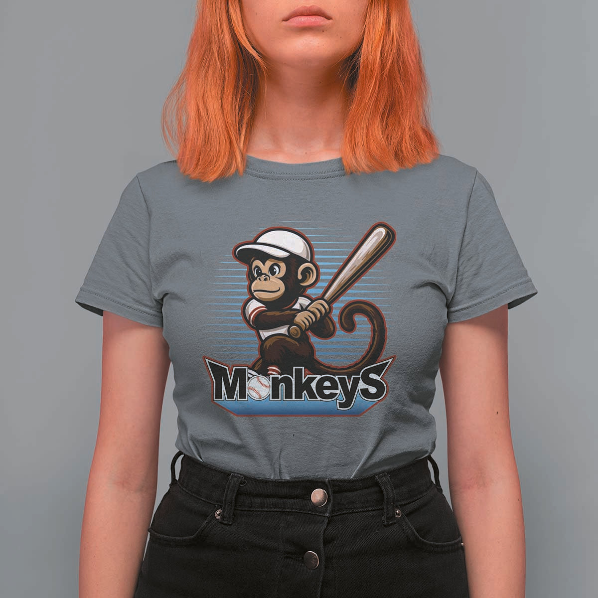 Funny Chimpanzee Swinging Bat Baseball T Shirt For Women Sport Humor Gift - Wonder Print Shop