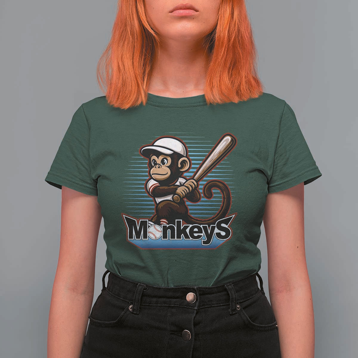Funny Chimpanzee Swinging Bat Baseball T Shirt For Women Sport Humor Gift - Wonder Print Shop