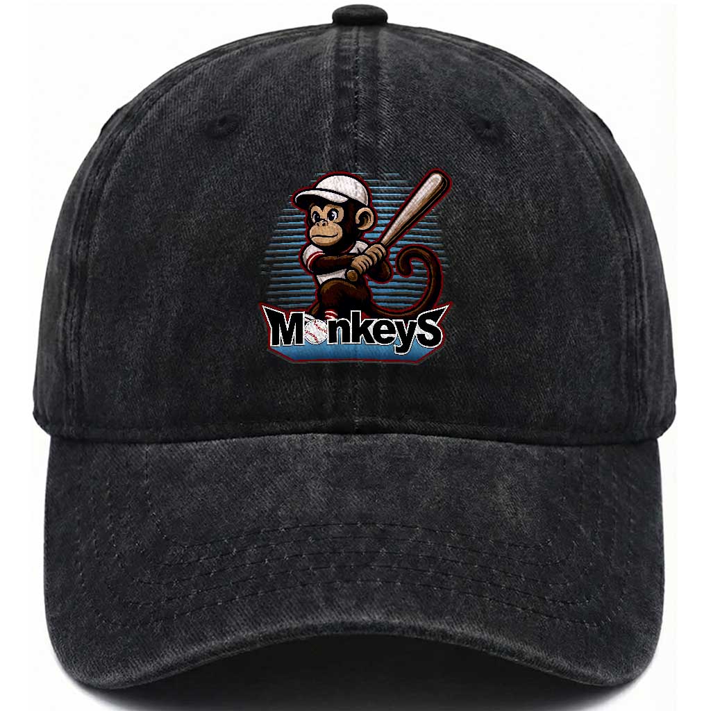 Funny Chimpanzee Swinging Bat Baseball Washed Cotton Baseball Cap Sport Humor Gift