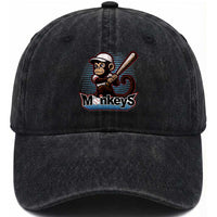 Funny Chimpanzee Swinging Bat Baseball Washed Cotton Baseball Cap Sport Humor Gift
