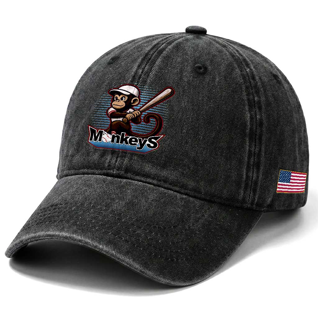 Funny Chimpanzee Swinging Bat Baseball Washed Cotton Baseball Cap Sport Humor Gift