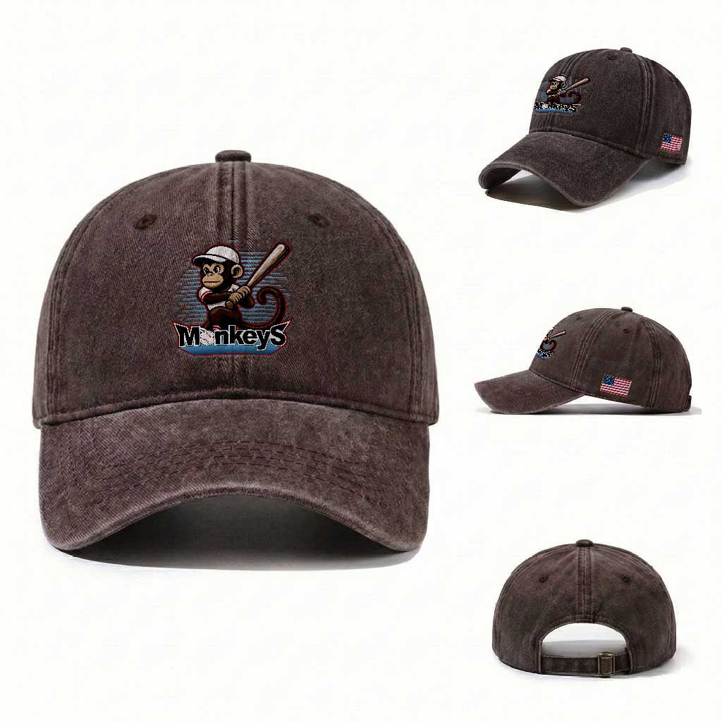 Funny Chimpanzee Swinging Bat Baseball Washed Cotton Baseball Cap Sport Humor Gift