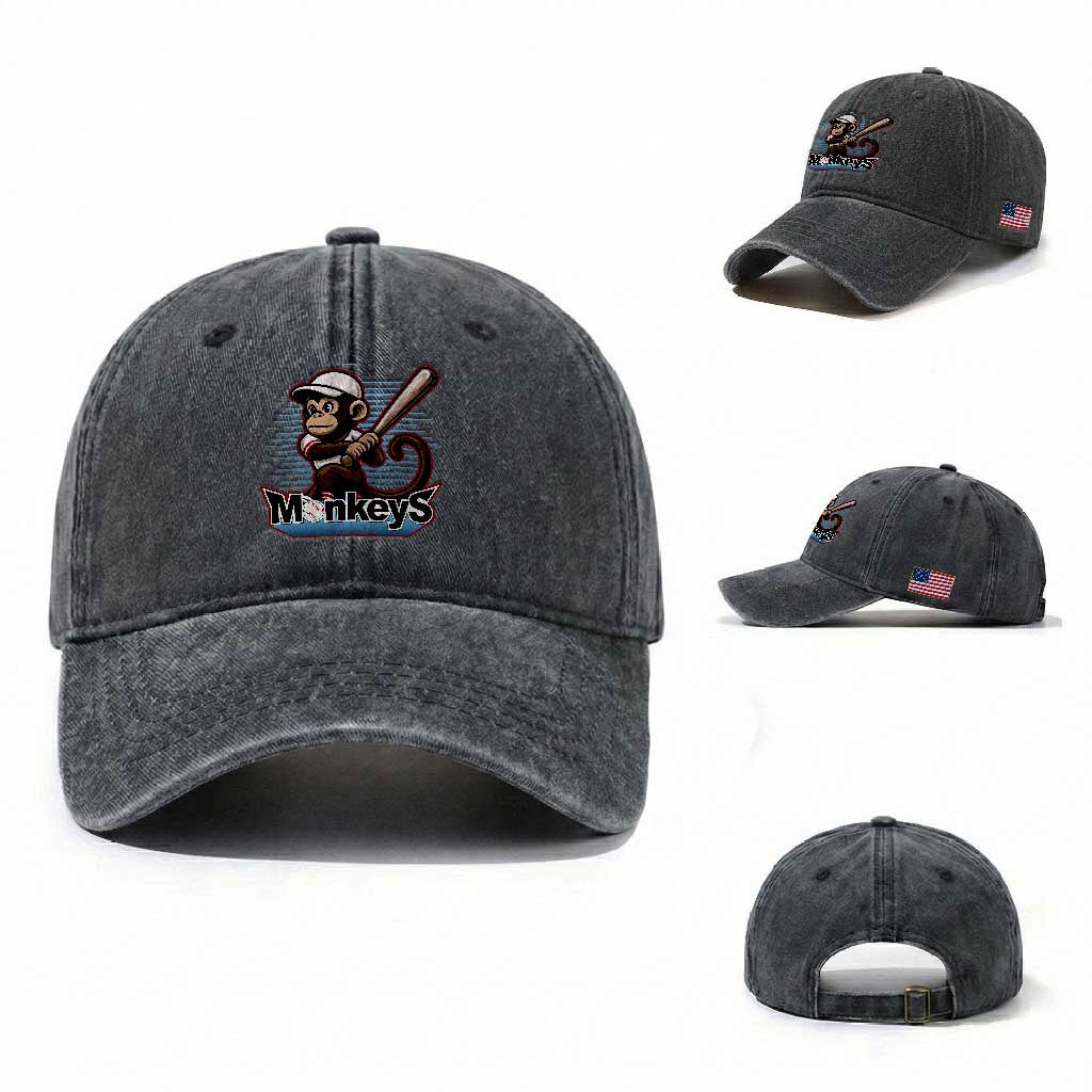 Funny Chimpanzee Swinging Bat Baseball Washed Cotton Baseball Cap Sport Humor Gift