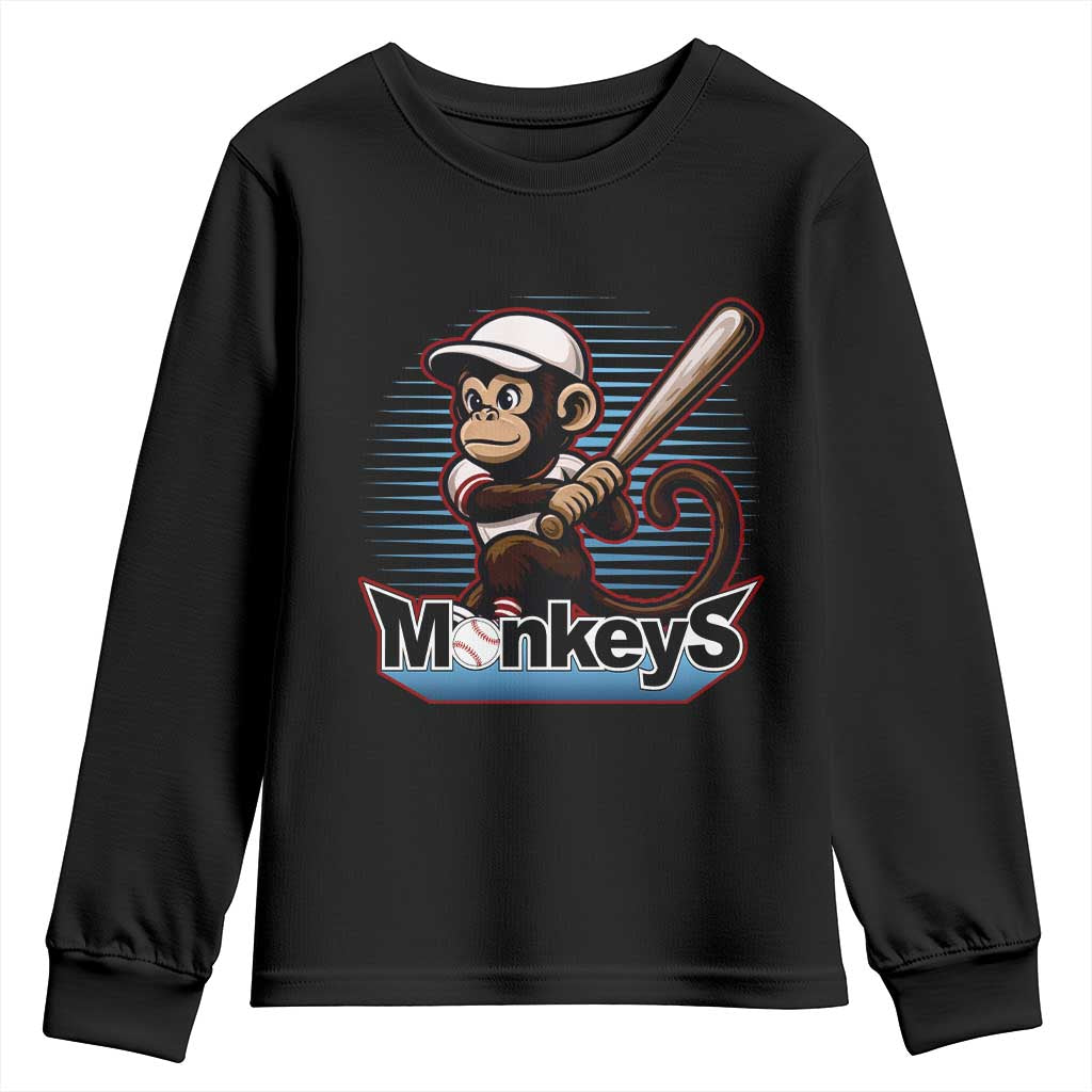 Funny Chimpanzee Swinging Bat Baseball Youth Sweatshirt Sport Humor Gift - Wonder Print Shop