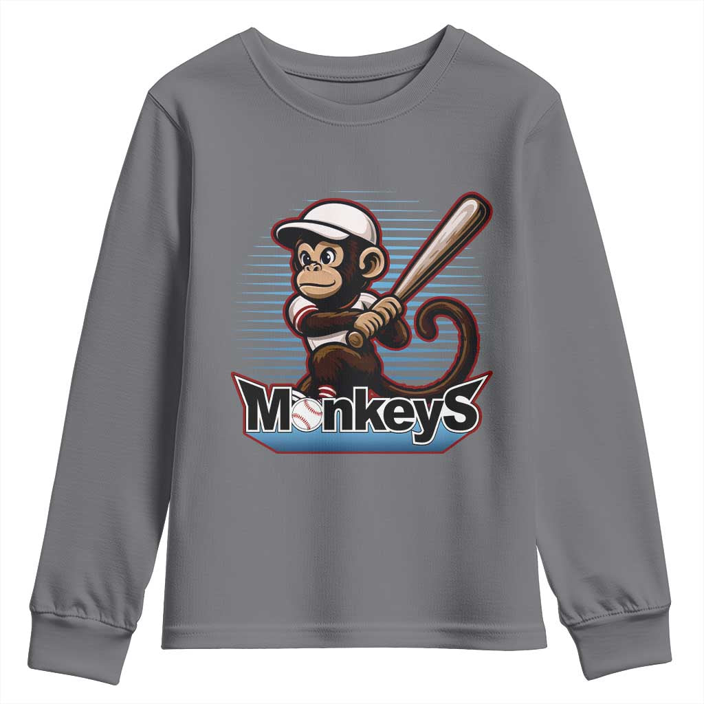 Funny Chimpanzee Swinging Bat Baseball Youth Sweatshirt Sport Humor Gift - Wonder Print Shop