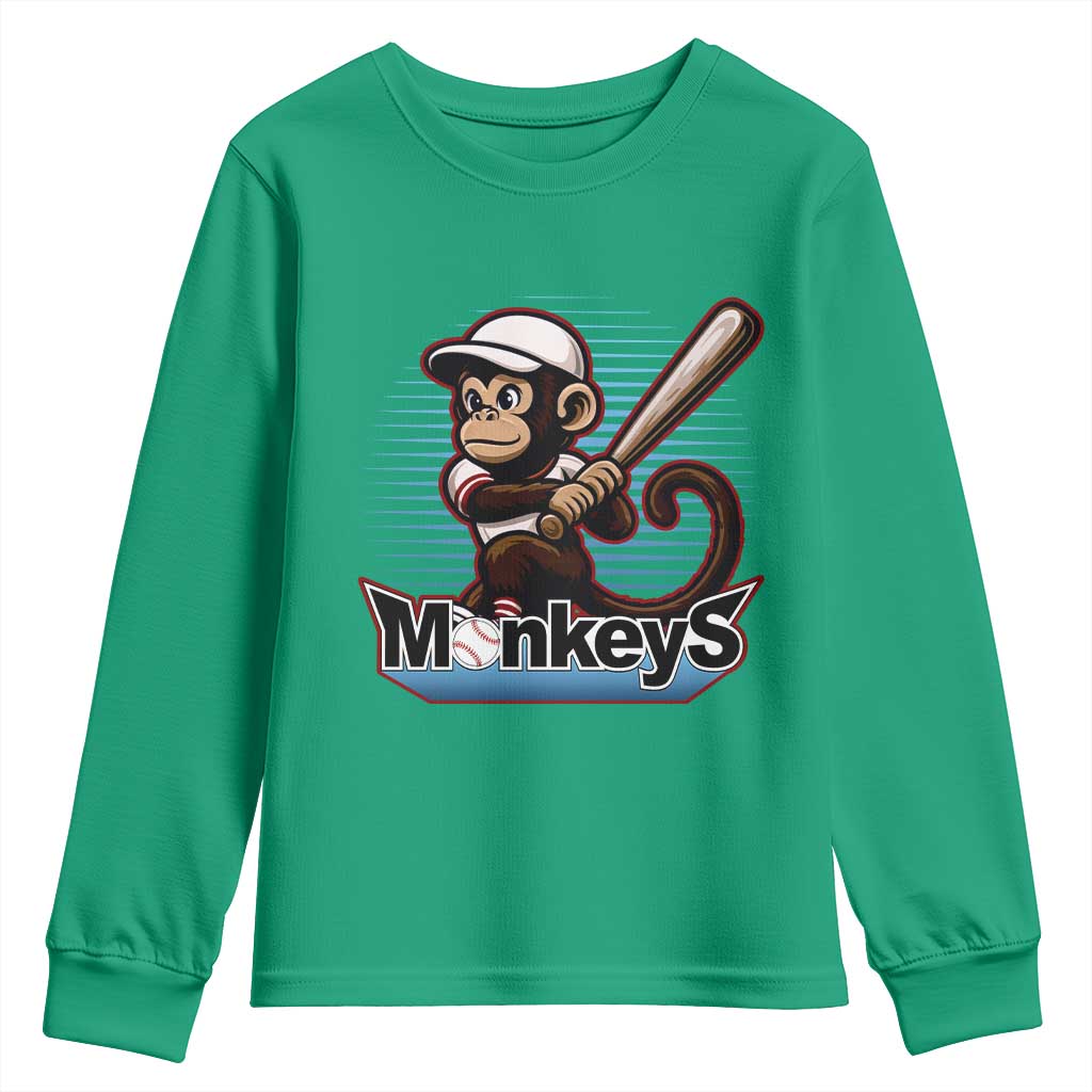 Funny Chimpanzee Swinging Bat Baseball Youth Sweatshirt Sport Humor Gift - Wonder Print Shop