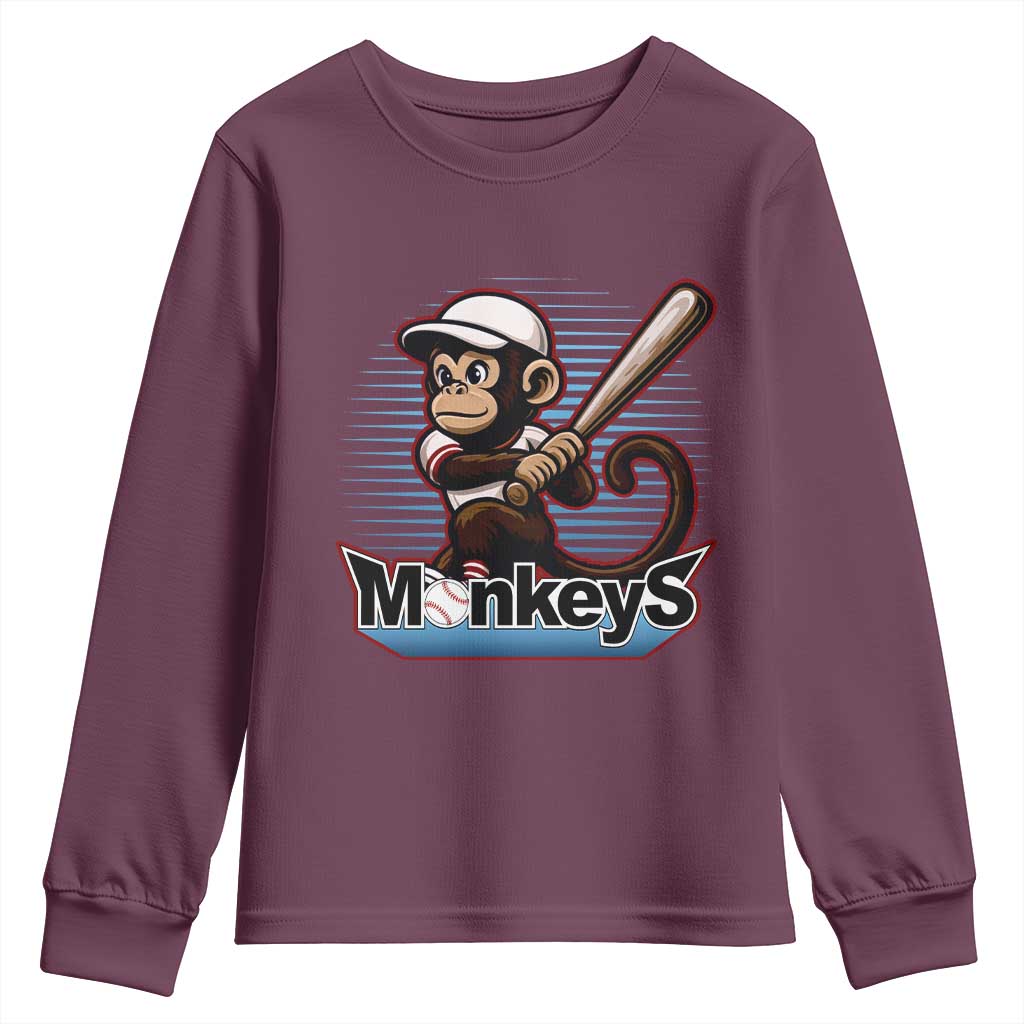 Funny Chimpanzee Swinging Bat Baseball Youth Sweatshirt Sport Humor Gift - Wonder Print Shop