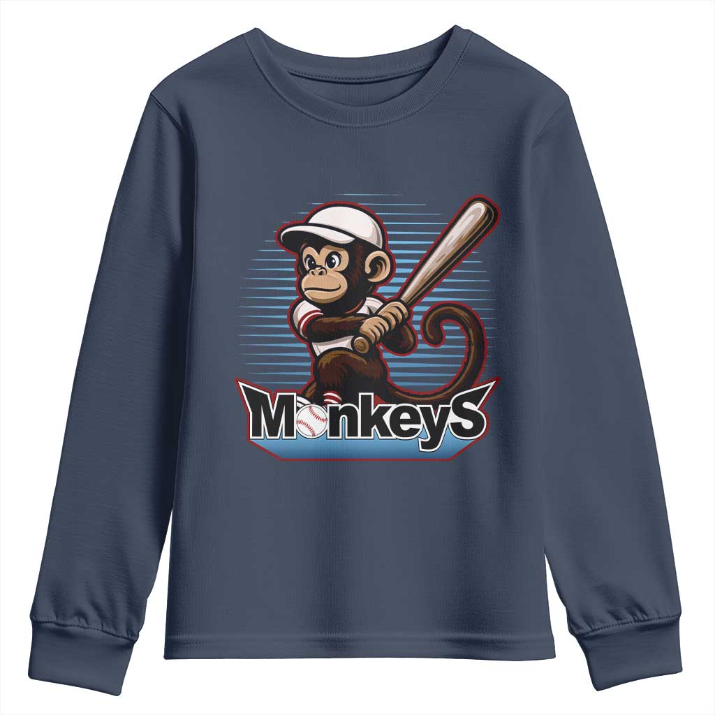 Funny Chimpanzee Swinging Bat Baseball Youth Sweatshirt Sport Humor Gift - Wonder Print Shop