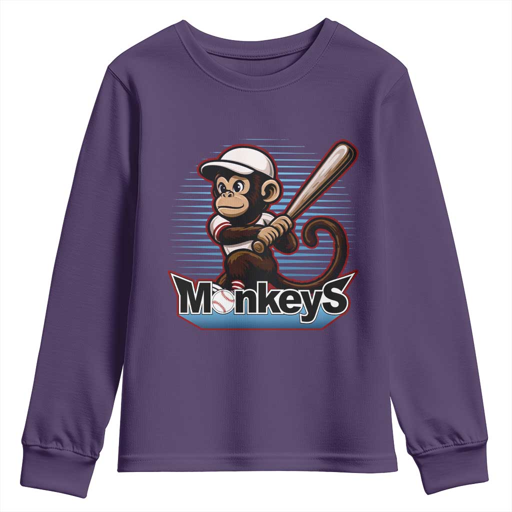 Funny Chimpanzee Swinging Bat Baseball Youth Sweatshirt Sport Humor Gift - Wonder Print Shop