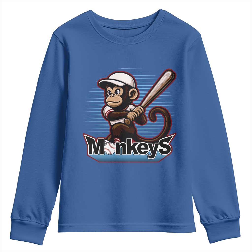 Funny Chimpanzee Swinging Bat Baseball Youth Sweatshirt Sport Humor Gift - Wonder Print Shop