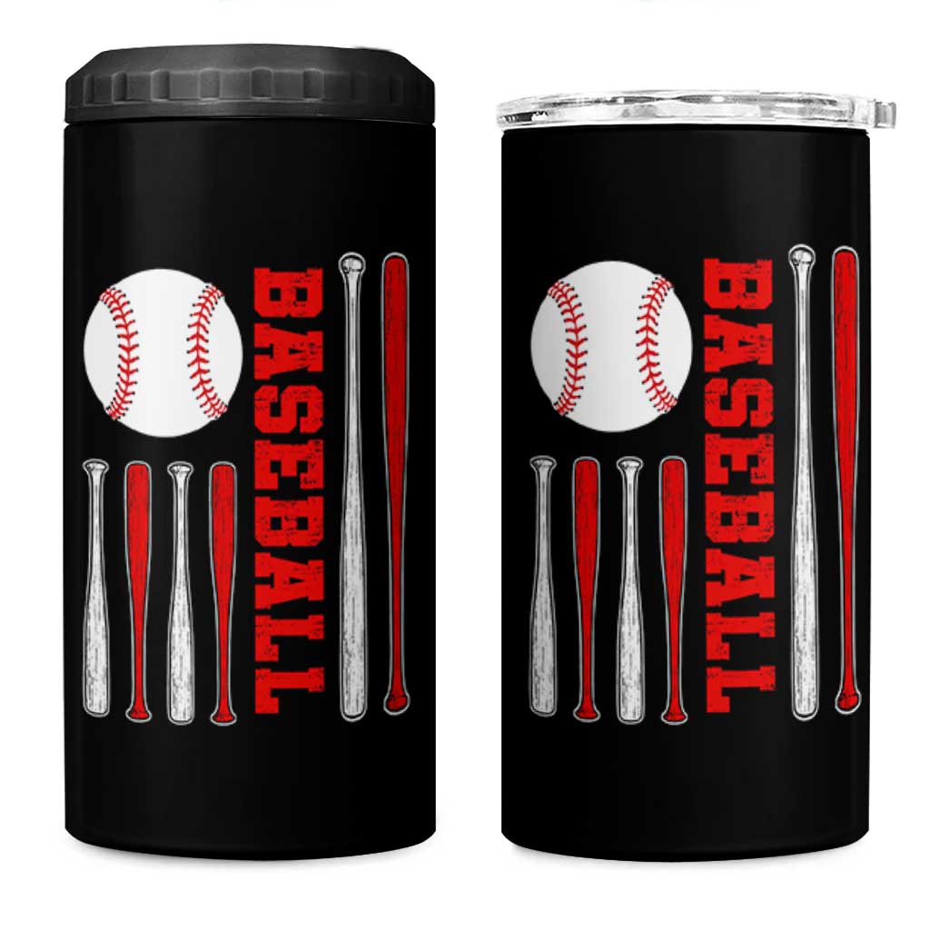 Patriotic Baseball American Flag 4 in 1 Can Cooler Tumbler Sports Lover Gift