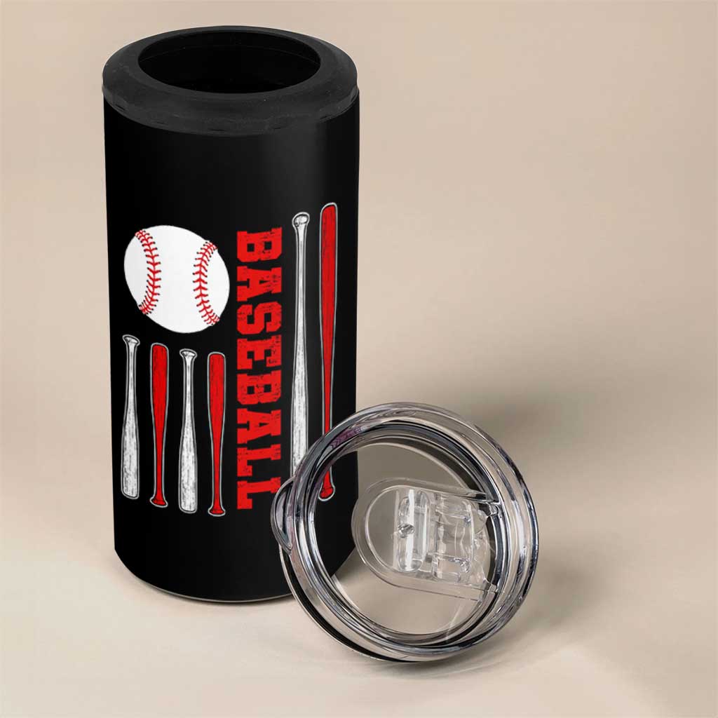 Patriotic Baseball American Flag 4 in 1 Can Cooler Tumbler Sports Lover Gift