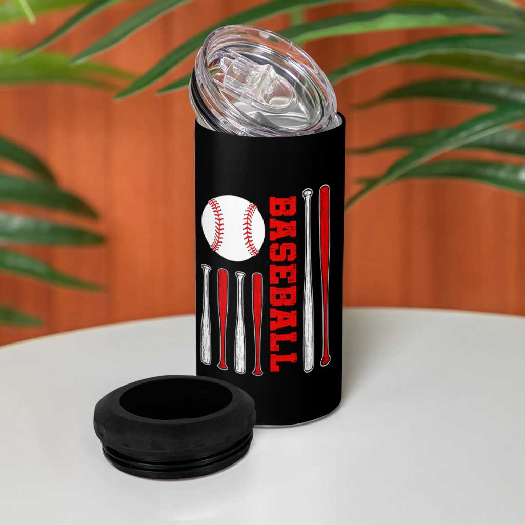 Patriotic Baseball American Flag 4 in 1 Can Cooler Tumbler Sports Lover Gift