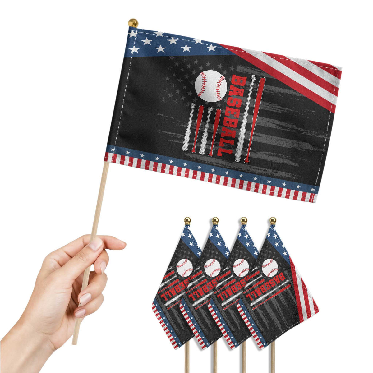 Patriotic Baseball American Flag Patriotic Handheld Flag Sports Lover Gift