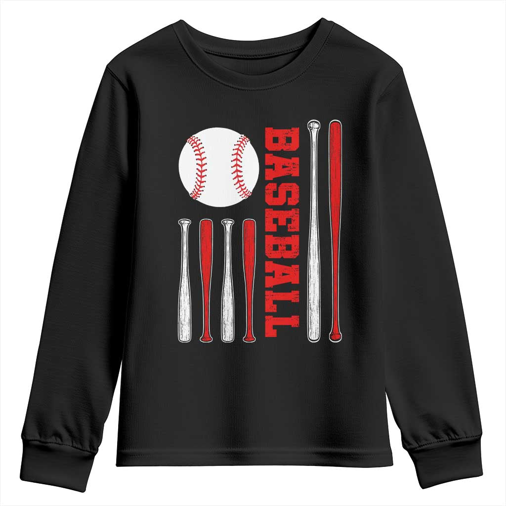 Patriotic Baseball American Flag Youth Sweatshirt Sports Lover Gift - Wonder Print Shop