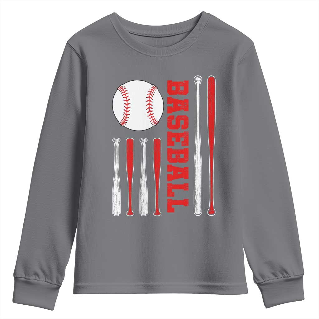 Patriotic Baseball American Flag Youth Sweatshirt Sports Lover Gift - Wonder Print Shop