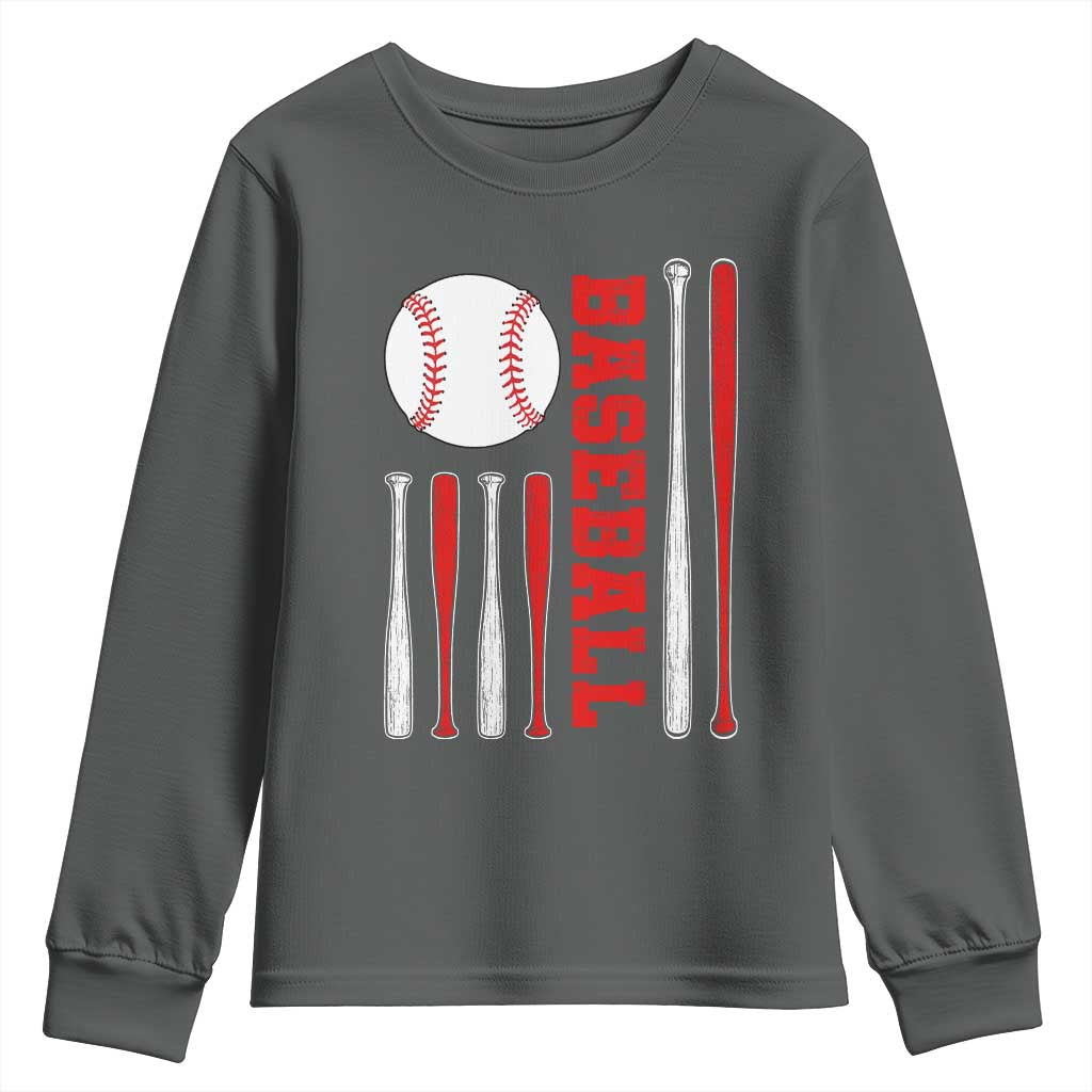 Patriotic Baseball American Flag Youth Sweatshirt Sports Lover Gift - Wonder Print Shop