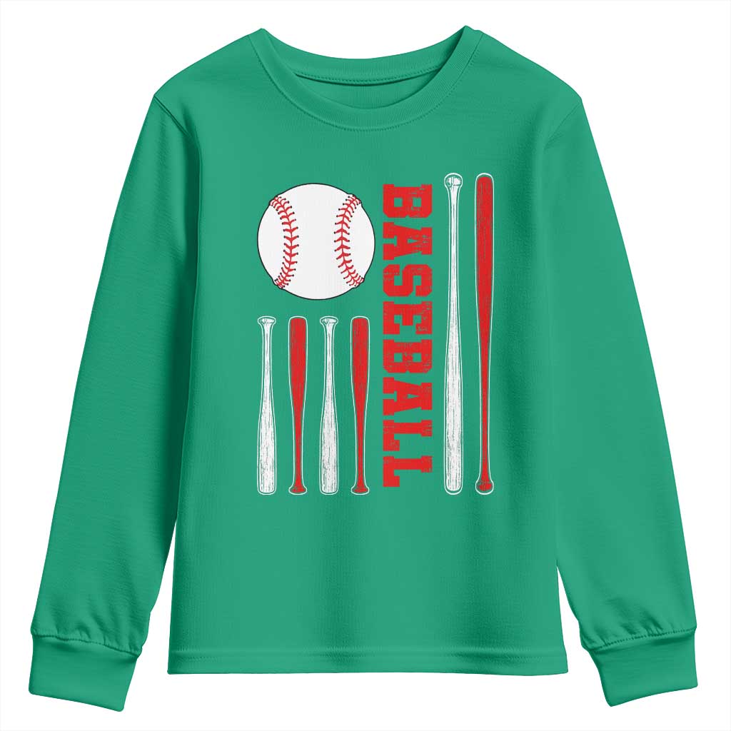 Patriotic Baseball American Flag Youth Sweatshirt Sports Lover Gift - Wonder Print Shop
