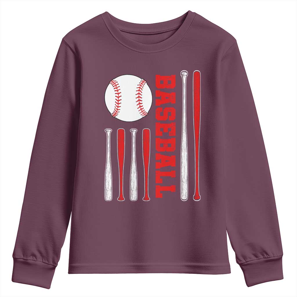 Patriotic Baseball American Flag Youth Sweatshirt Sports Lover Gift - Wonder Print Shop