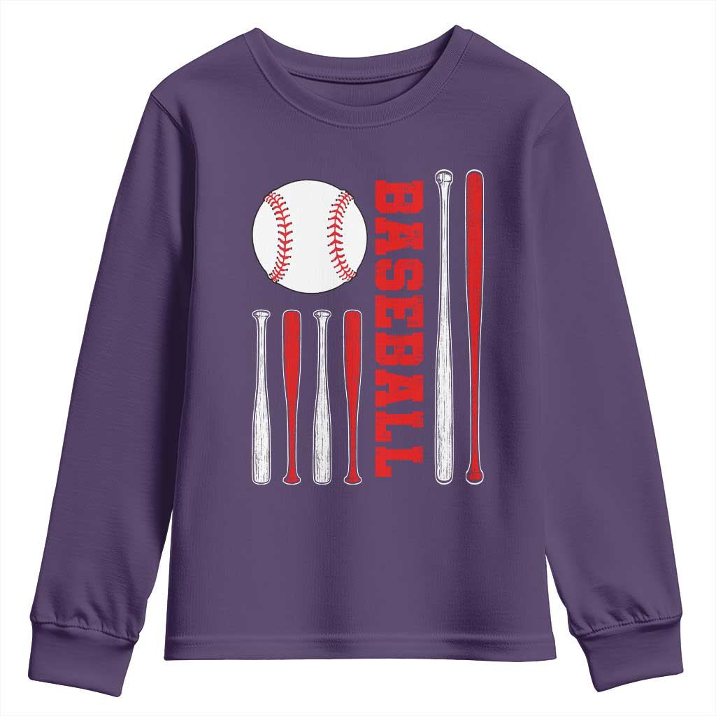 Patriotic Baseball American Flag Youth Sweatshirt Sports Lover Gift - Wonder Print Shop