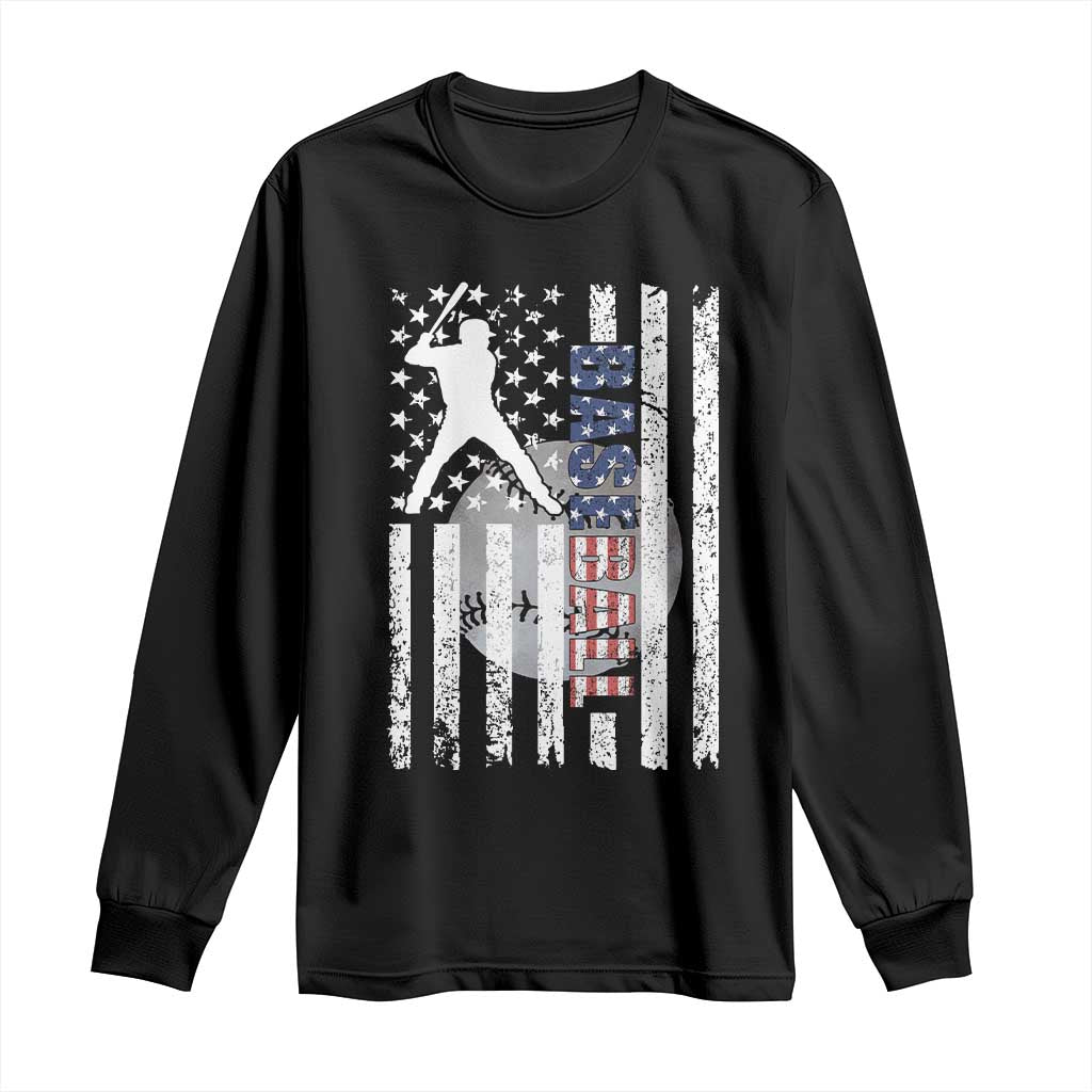Patriotic Baseball Lover Long Sleeve Shirt USA American Flag Gift - Wonder Print Shop