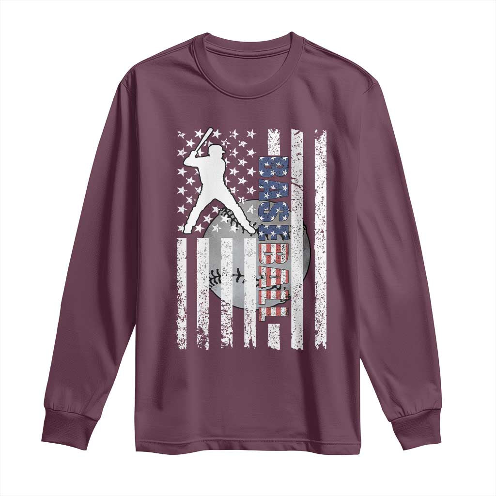 Patriotic Baseball Lover Long Sleeve Shirt USA American Flag Gift - Wonder Print Shop