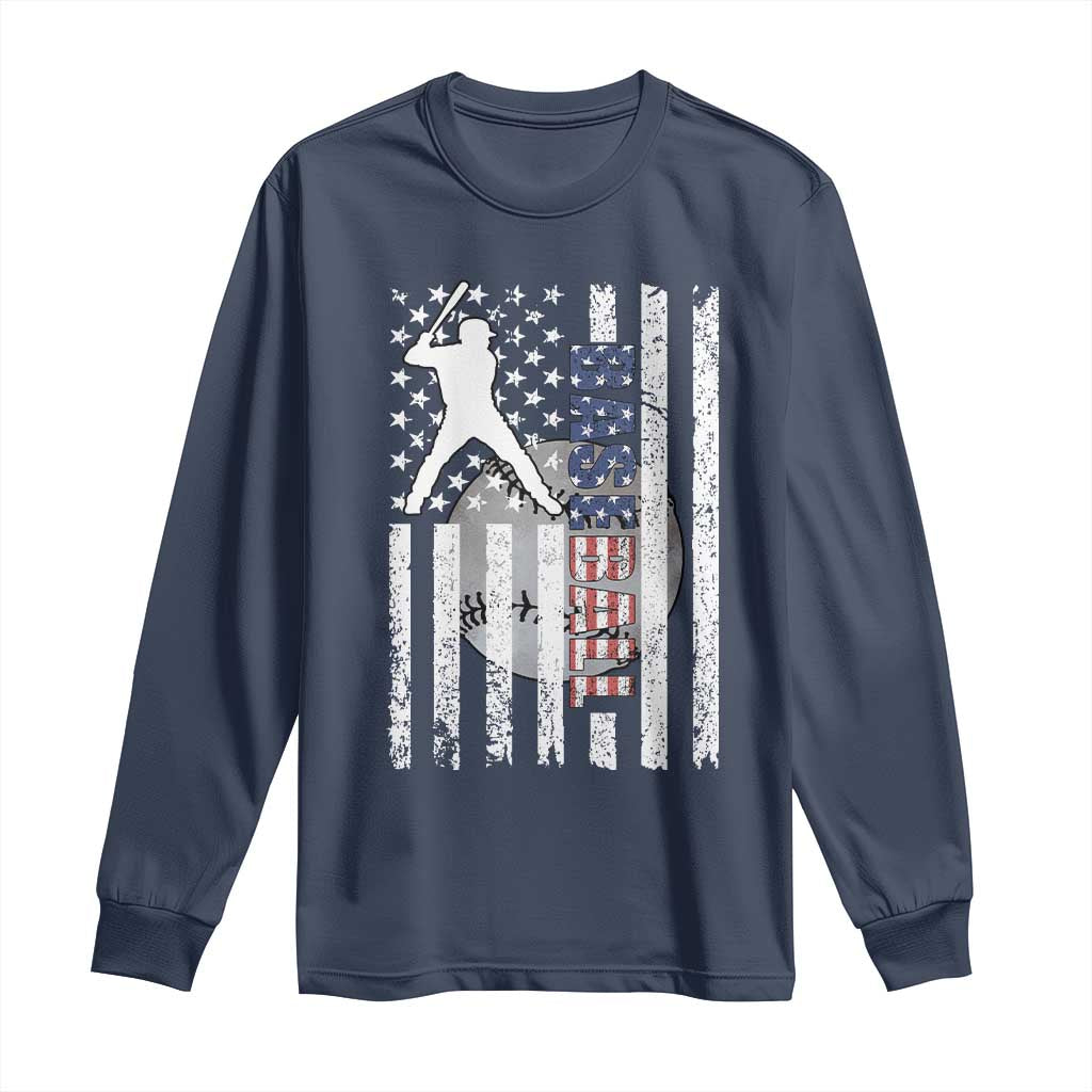 Patriotic Baseball Lover Long Sleeve Shirt USA American Flag Gift - Wonder Print Shop