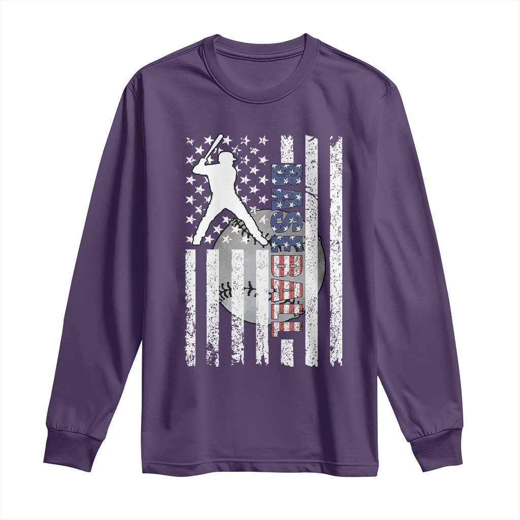 Patriotic Baseball Lover Long Sleeve Shirt USA American Flag Gift - Wonder Print Shop