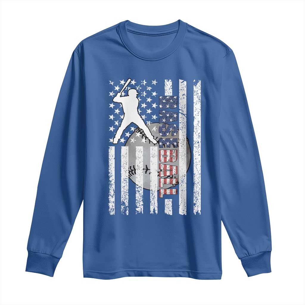 Patriotic Baseball Lover Long Sleeve Shirt USA American Flag Gift - Wonder Print Shop