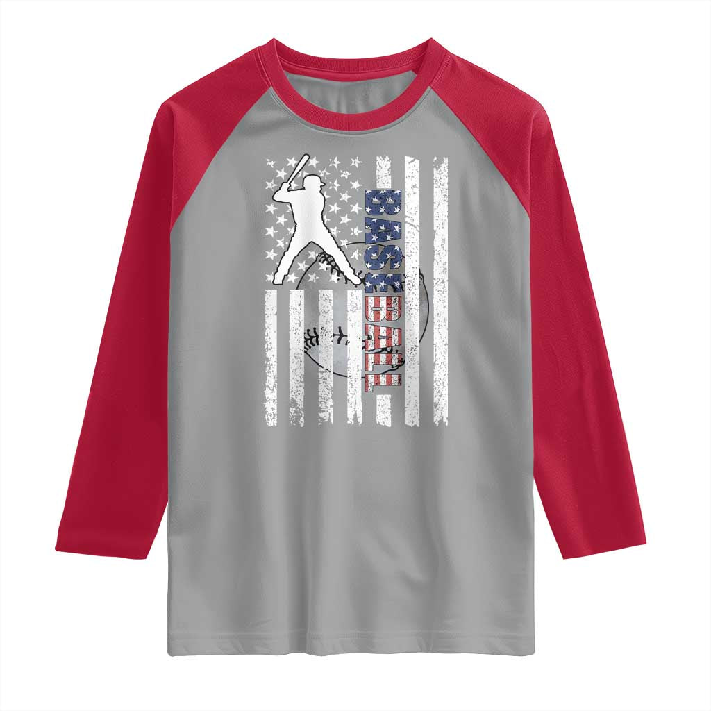 Patriotic Baseball Lover Raglan Shirt USA American Flag Gift - Wonder Print Shop