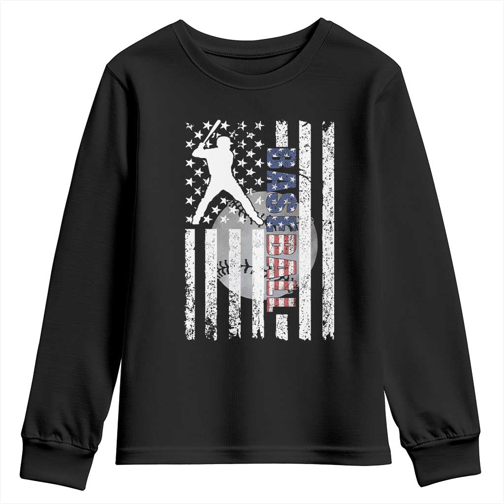 Patriotic Baseball Lover Youth Sweatshirt USA American Flag Gift - Wonder Print Shop