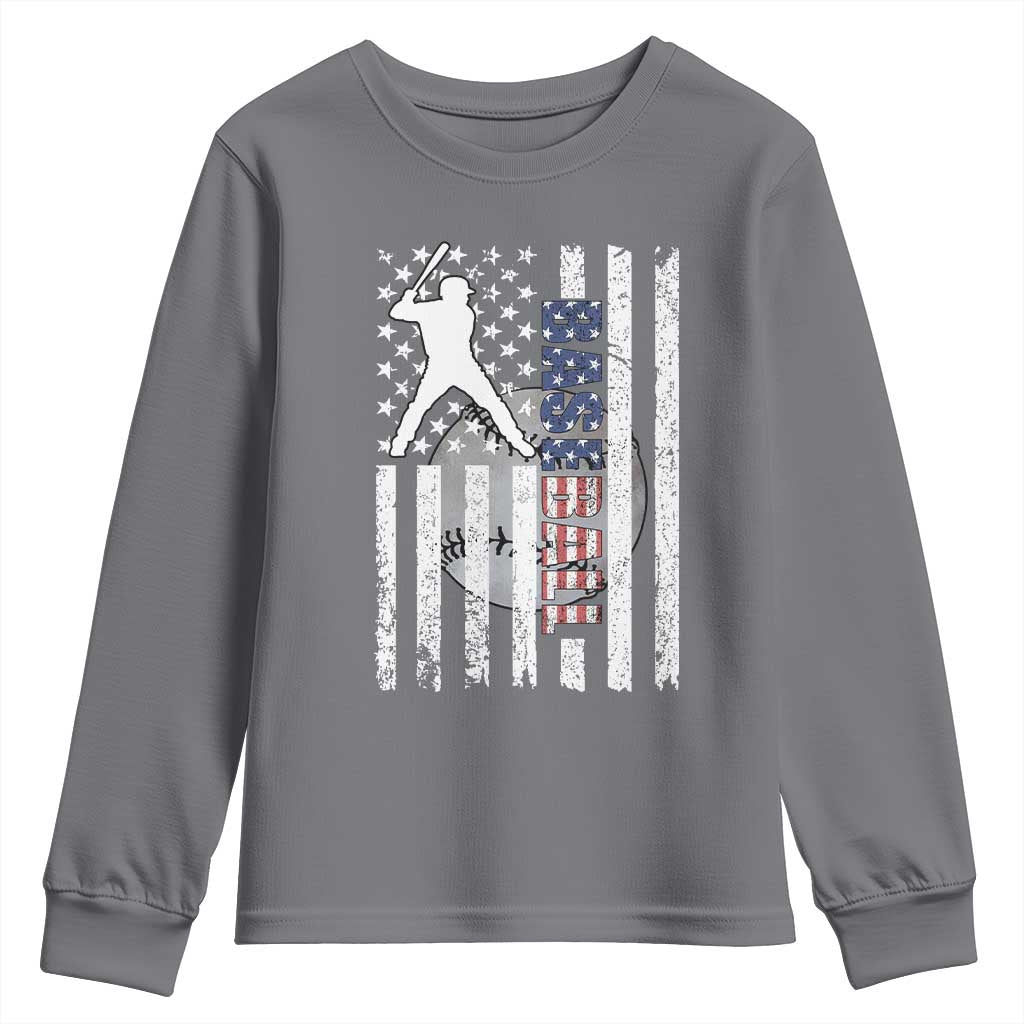 Patriotic Baseball Lover Youth Sweatshirt USA American Flag Gift - Wonder Print Shop
